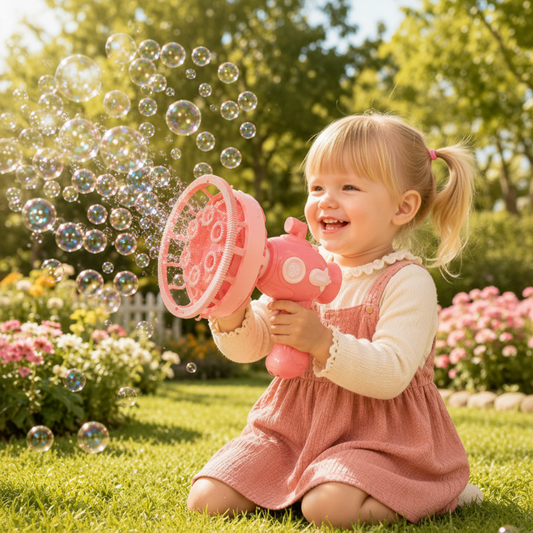 Child playing with bubble gun