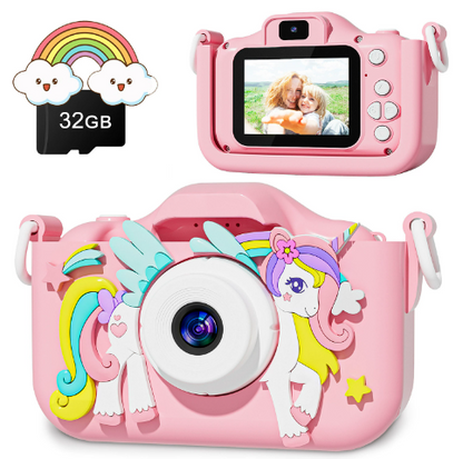 Children's digital camera in pink with unicorn design