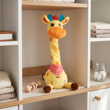 Singing giraffe plush toy — side view