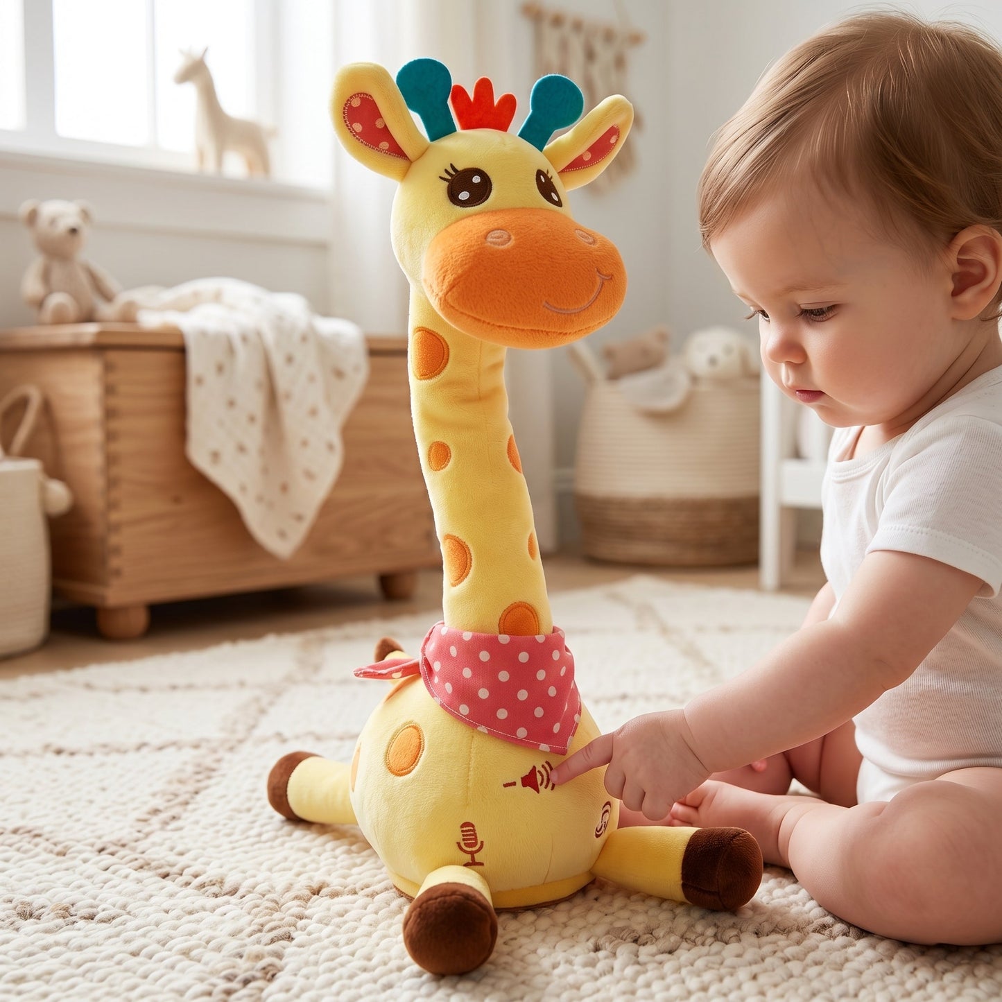 Singing giraffe plush toy — front view