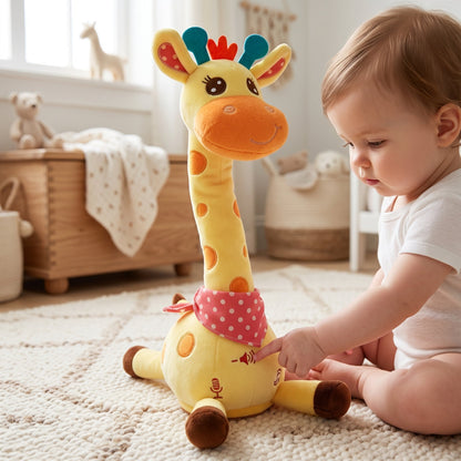Singing giraffe plush toy — front view