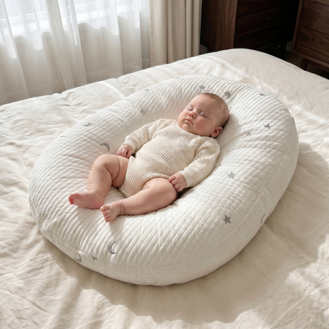 Soft nest baby lounger — Silver Star and Moon design