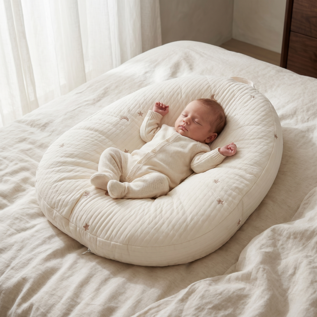 Soft nest baby lounger — Gold Star and Moon design