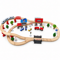 88-Piece Wooden Train Track Set with Bridge, Station & Vehicles