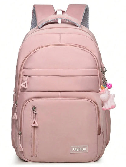 Pink school backpack top view