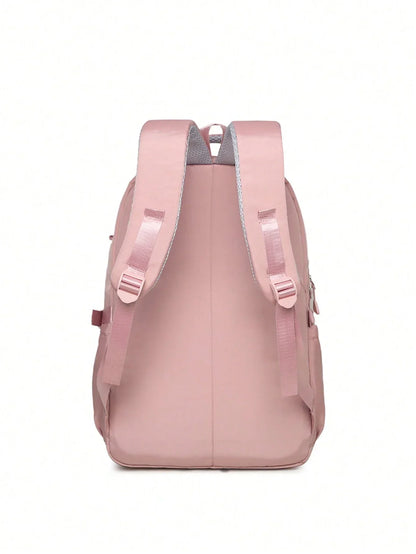 Pink girls' school backpack styled view