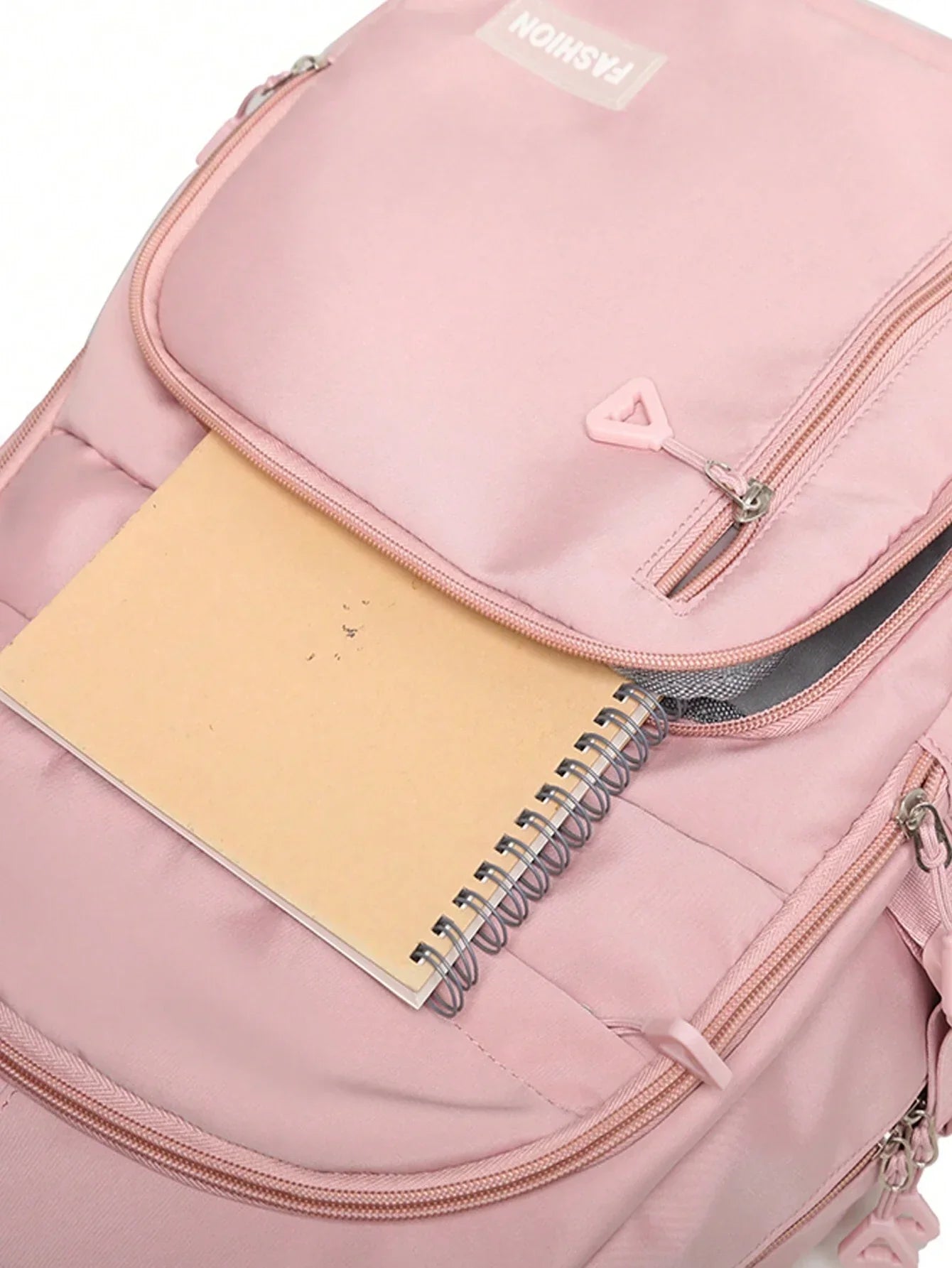 Pink school backpack detail view