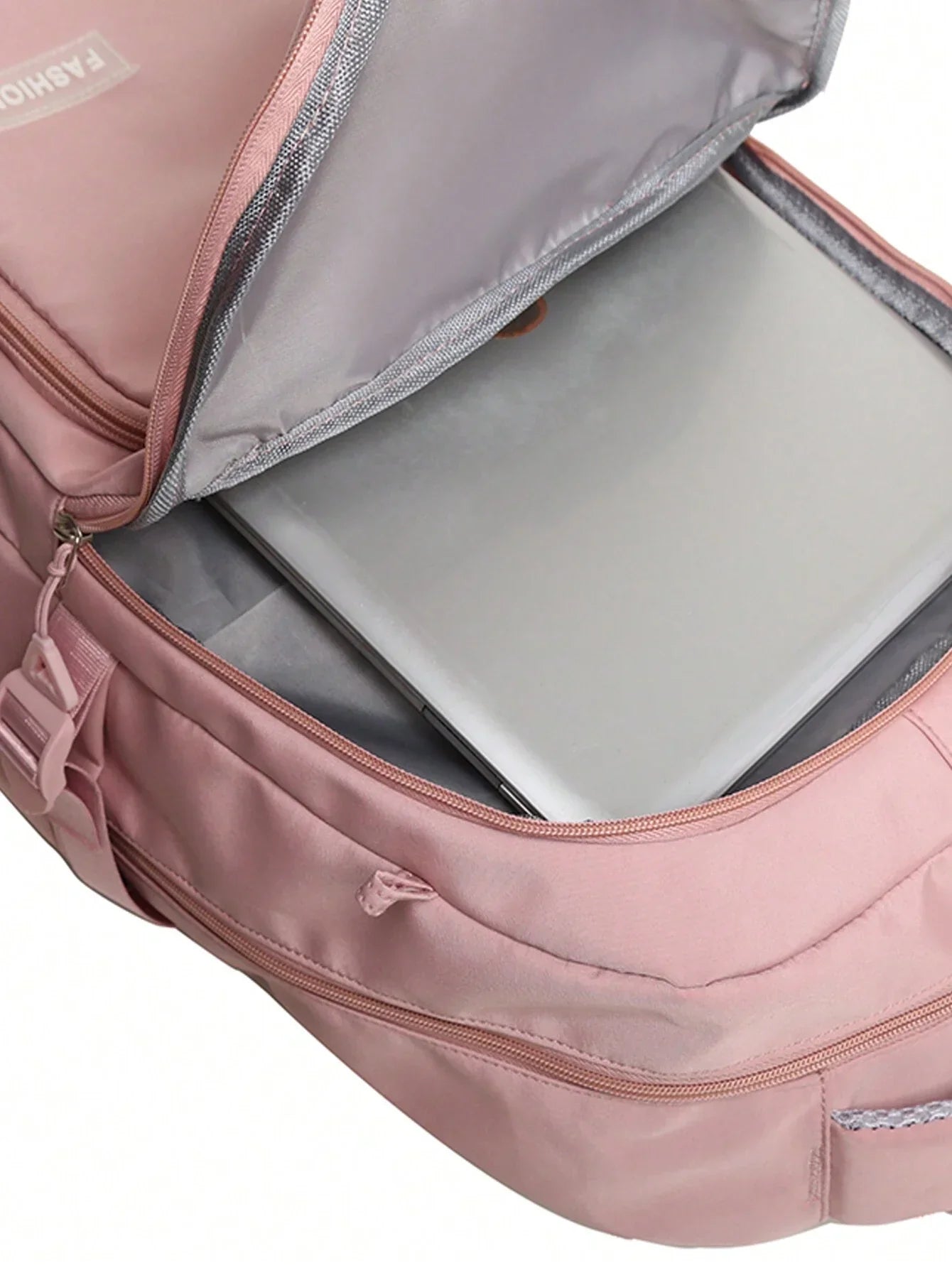 Pink school backpack back view with straps
