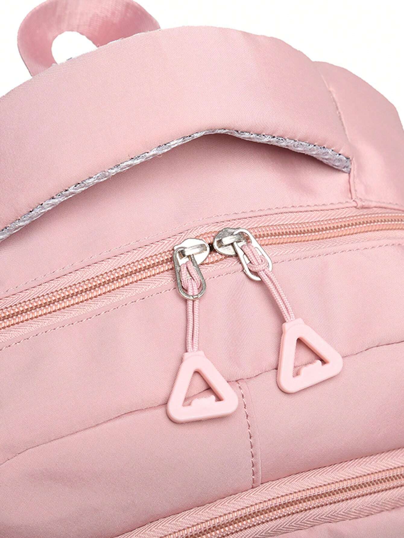 Pink school backpack open compartment