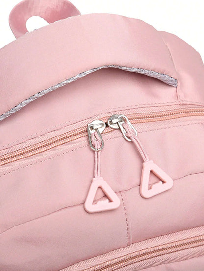 Pink school backpack open compartment