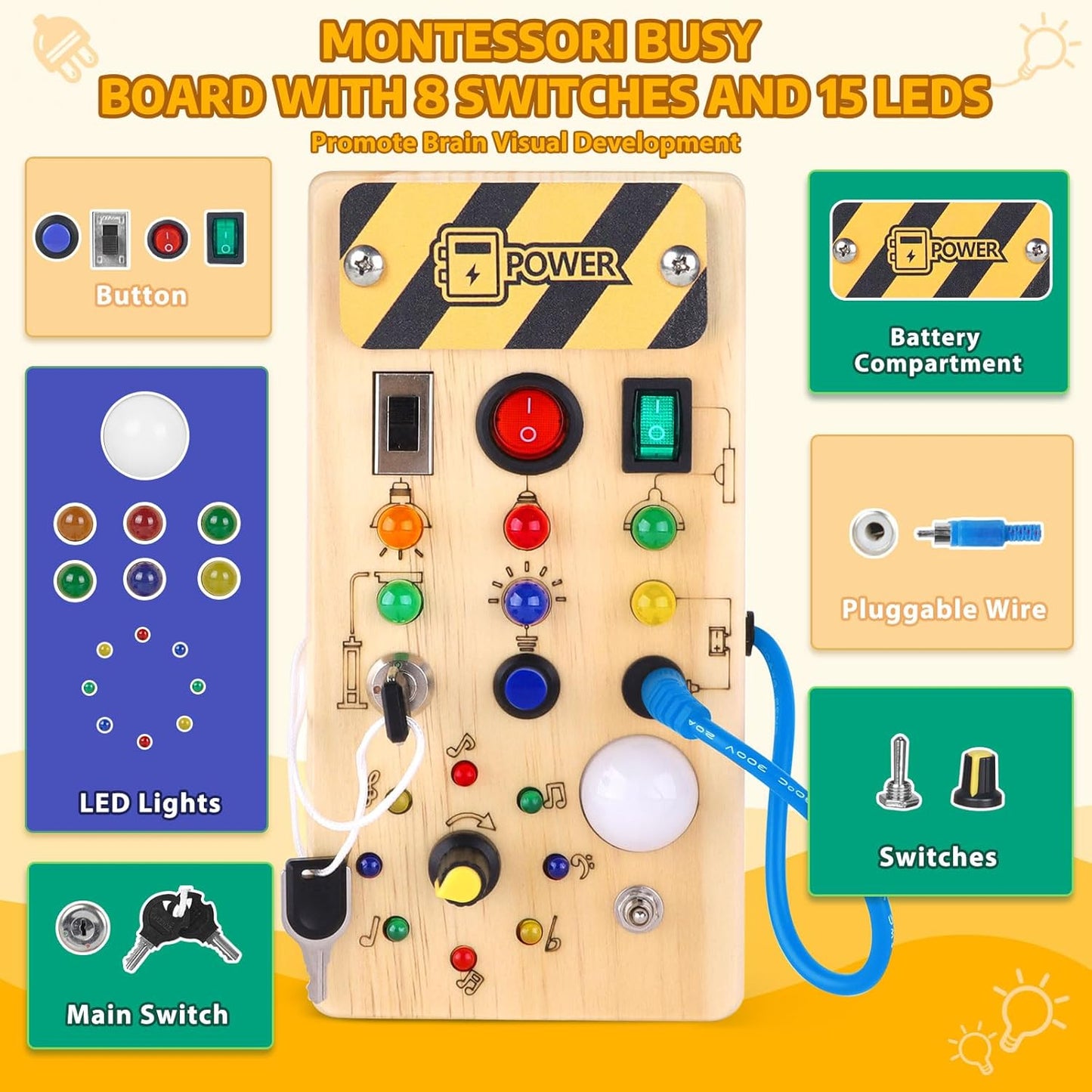 Toddler playing with busy board