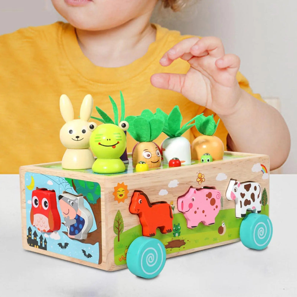 Wooden Vegetable Sorting Toy with Farm Animal Cart