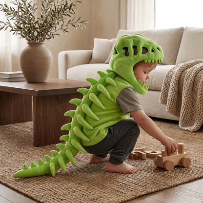 Green dinosaur plush hooded neck warmer for kids
