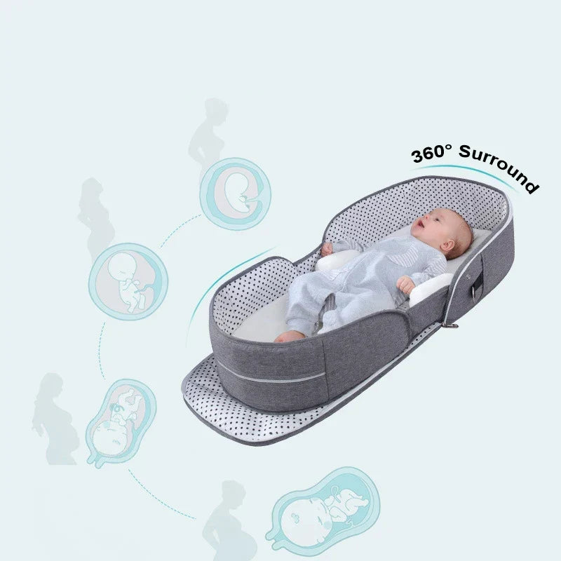 Baby travel bed used outdoors in a park