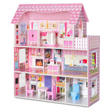 Medium Pink Wooden 3-Storey Dollhouse for Kids thumbnail 2