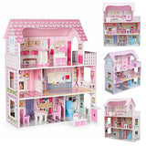 Medium Pink Wooden 3-Storey Dollhouse for Kids thumbnail 3