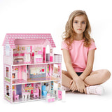Medium Pink Wooden 3-Storey Dollhouse for Kids thumbnail 4