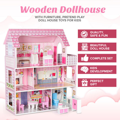 Dollhouse styled with dolls for pretend play