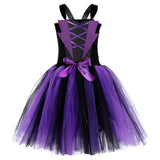 Girls Purple & Black LED Light-Up Halloween Witch Costume - Tutu Dress with Hat & Broom thumbnail 4