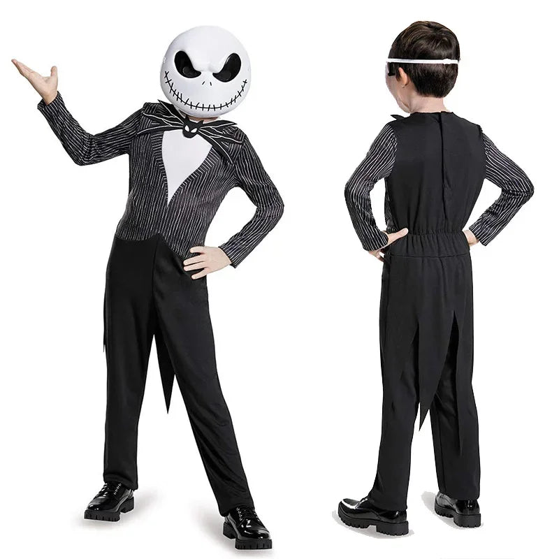 Boys Pinstripe Skeleton King Costume with Mask