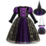 Purple Spiderweb Witch Dress Costume with Hat thumbnail 3