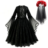 Girls Gothic Ghost Bride Costume - Lace Tulle Dress with Roses thumbnail 4