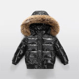 Kids Shiny Down Jacket with Faux Fur Hood - Boys Girls Winter Puffer Coat thumbnail 2