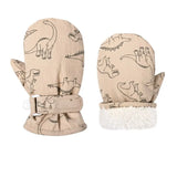 Kids Waterproof Ski Gloves, Dinosaur Print Thick Fleece Winter Mittens thumbnail 3