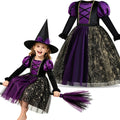 Purple Spiderweb Witch Dress Costume with Hat