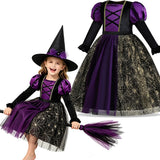 Purple Spiderweb Witch Dress Costume with Hat thumbnail 1