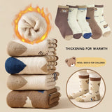 Kids 5-Pair Thick Winter Socks, Cosy Brushed Bear Stripe Crew Socks thumbnail 1