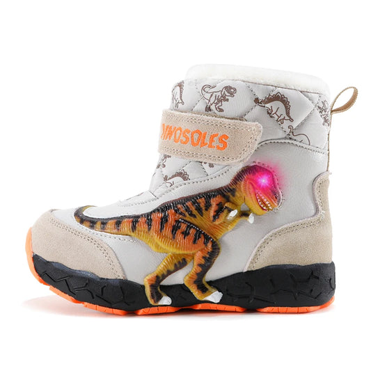 Beige LED light-up kids winter snow boots