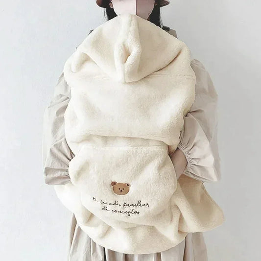 Coral fleece baby carrier cover, White Bear design