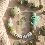 Personalised Name Pacifier Clip - Silicone & Wood Dummy Holder thumbnail 2