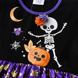 Girls Halloween Skeleton & Pumpkin Print Party Dress thumbnail 2