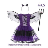 Girls Purple Bat Costume Dress with Wings and Headband thumbnail 2