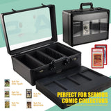 4-Row Graded Card Storage Box with Clear Lid, Carbon Fibre Pattern thumbnail 1