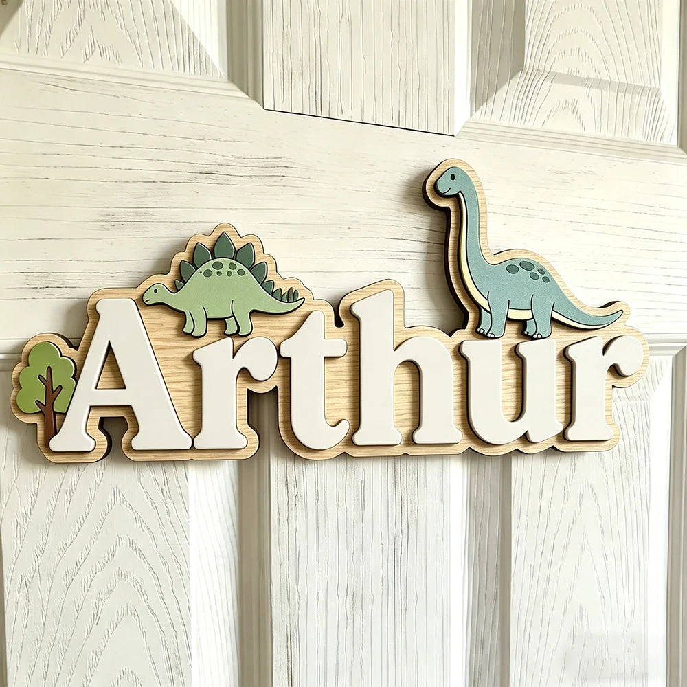 Personalised Wooden Dinosaur Name Sign for Kids Room