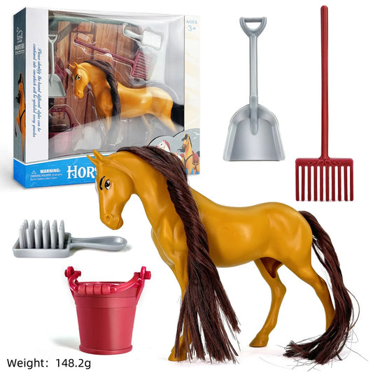 Brown ranch horse figurine toy with box and flowing mane