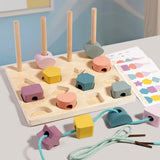 Wooden Shape & Colour Matching Puzzle with Lacing Beads thumbnail 4