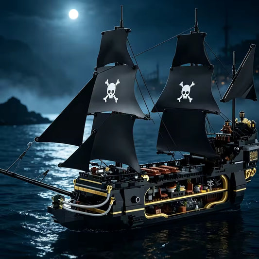 Black pirate ship building set deck detail