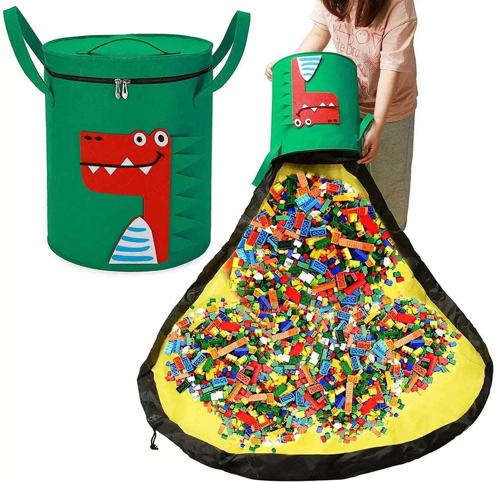 Felt Animal Toy Storage Basket with Fold-Out Play Mat