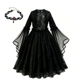 Girls Gothic Ghost Bride Costume - Lace Tulle Dress with Roses thumbnail 3