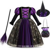 Purple Spiderweb Witch Dress Costume with Hat thumbnail 4