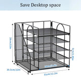 5-Tier Paper Tray Desk Organiser with File Holder – Black thumbnail 2