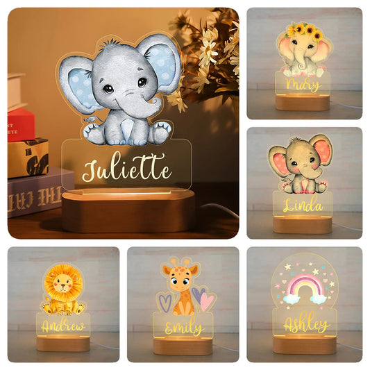 Personalized animal name night light for kids