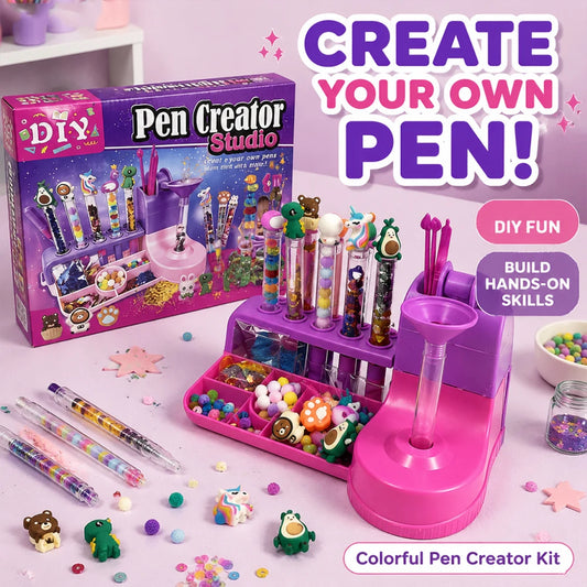 Pen creator studio kit with charm toppers, beads and completed glitter pens
