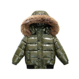 Kids Shiny Down Jacket with Faux Fur Hood - Boys Girls Winter Puffer Coat thumbnail 3