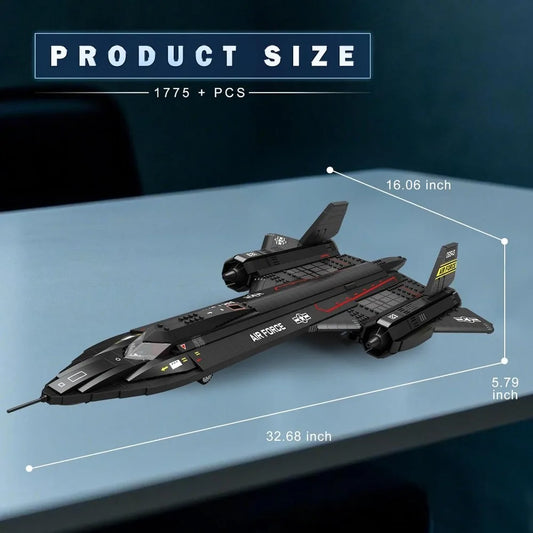 Stealth jet building block set size chart, 1775 pieces, 32.68 inch wingspan