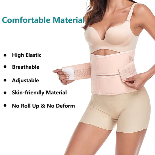 Postpartum support belly band, breathable adjustable fabric